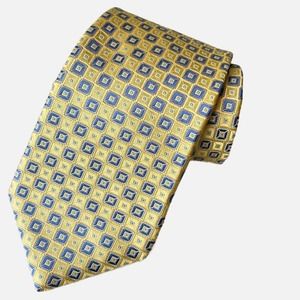 Cremieux Collection Handmade Silk Tie, Yellow Geometric Square Grid Print